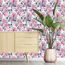 Cranes With Pink Peonies Wallpaper