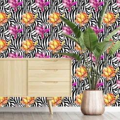 Tropical Floral Zebra Wallpaper
