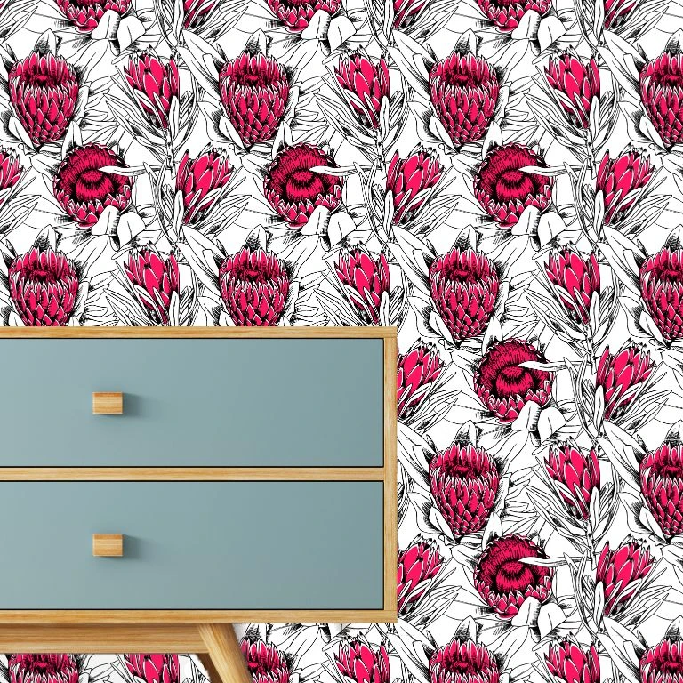 Poppin Pink Protea Wallpaper