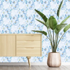 Powder Blue Floral Wallpaper