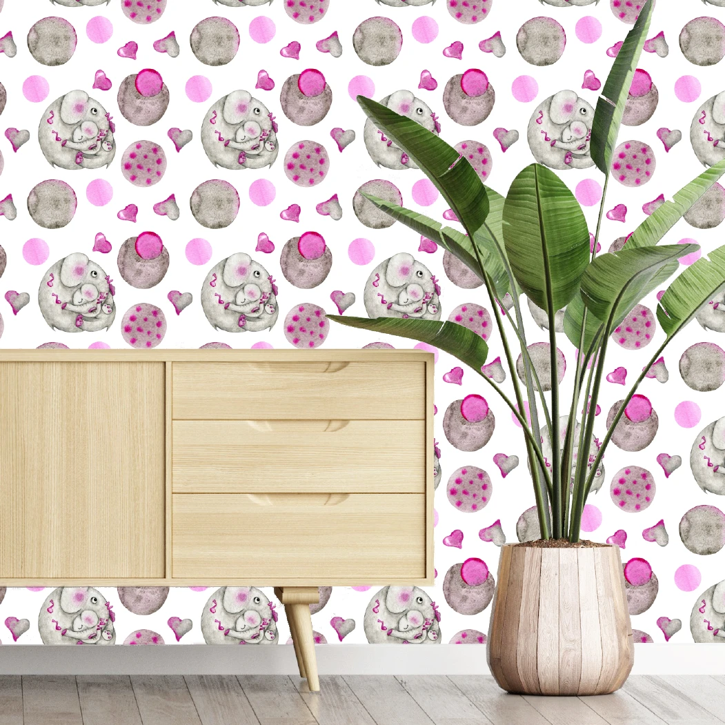 Pink Mum And Baby Elephant Wallpaper