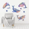 Blue Graffiti Whales Wall Decal Set