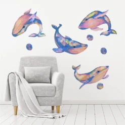 Blue Graffiti Whales Wall Decal Set
