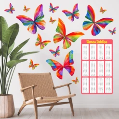 Times Tables Wall Chart And Butterfly Wall Decals (Rainbow)