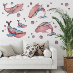 Motley Watercolour Whales Wall Decal Set