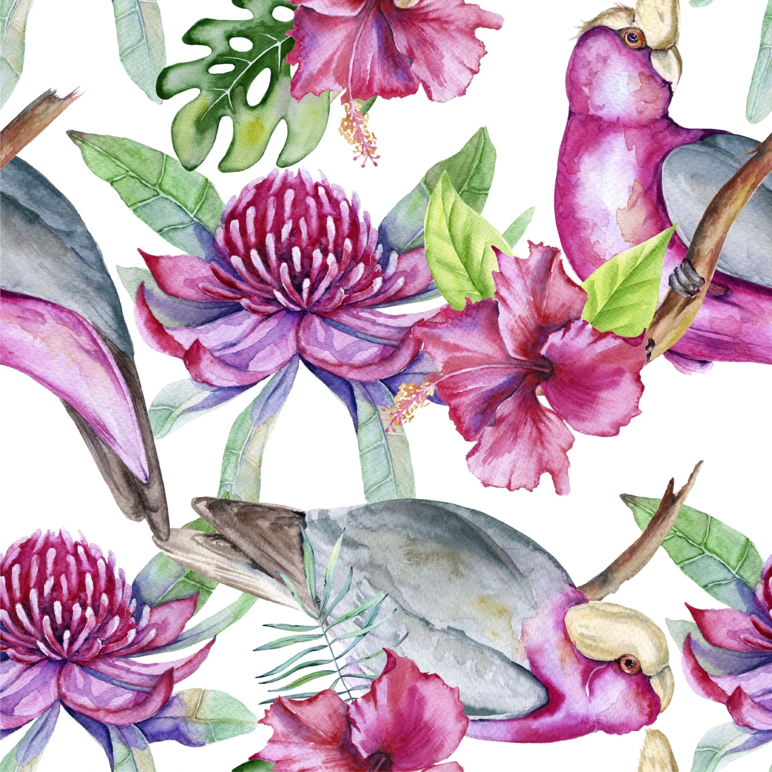 Pink Galah With Flowers Wallpaper - Image 3