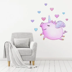 Pink Piggy Unicorn Wall Decal Set