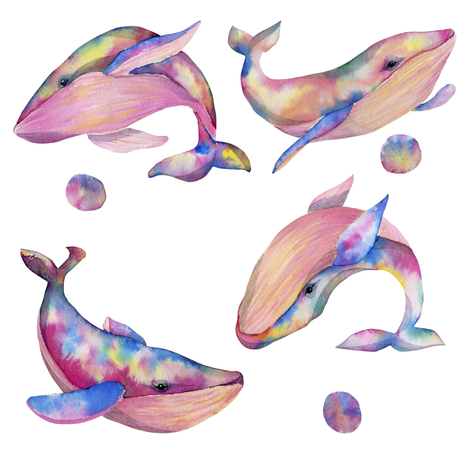 Pink Watercolour Whales Wall Decal Set - Image 2